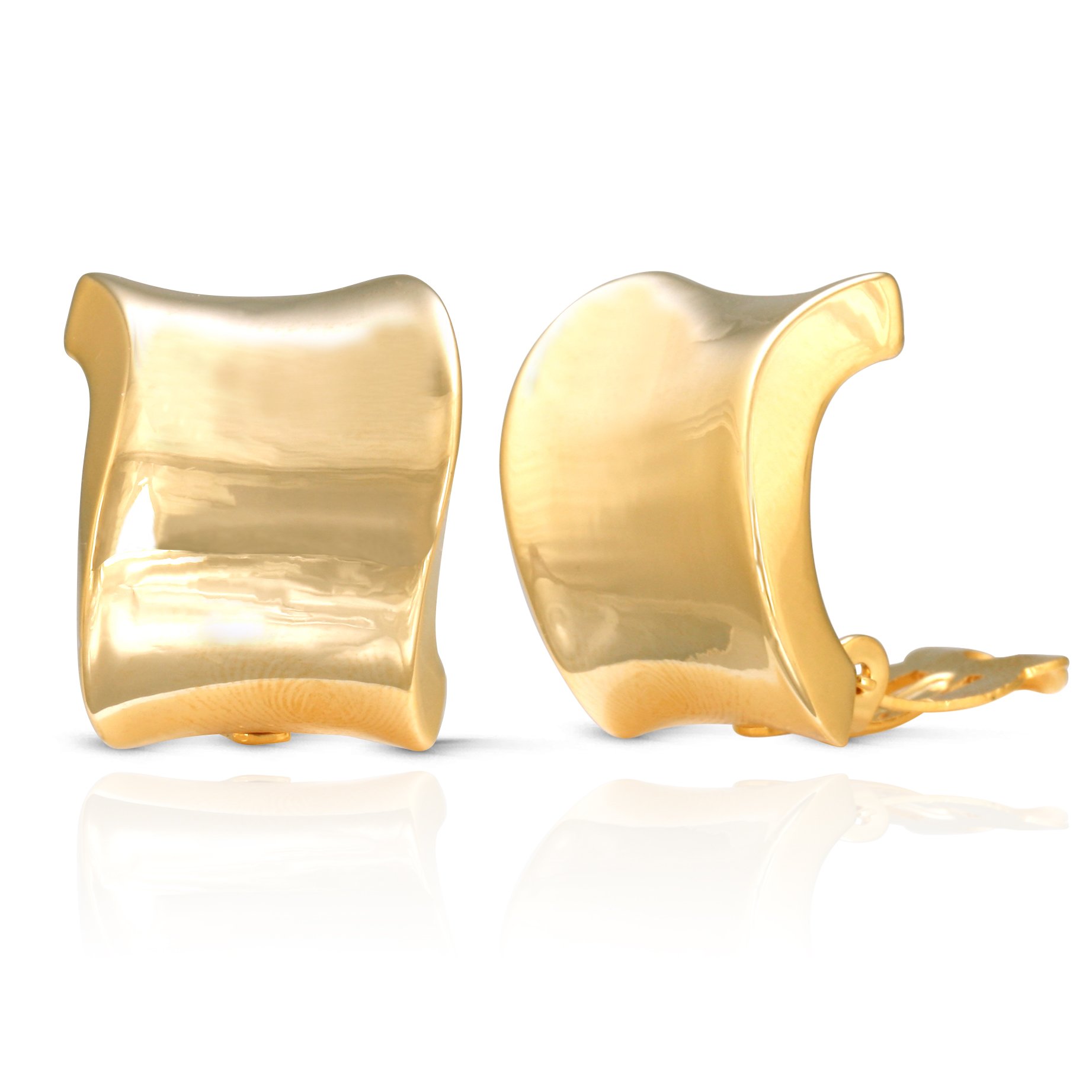 JanKuo JewelryGold Plated Shining Polished Finish Wide Wave Clip On Earrings