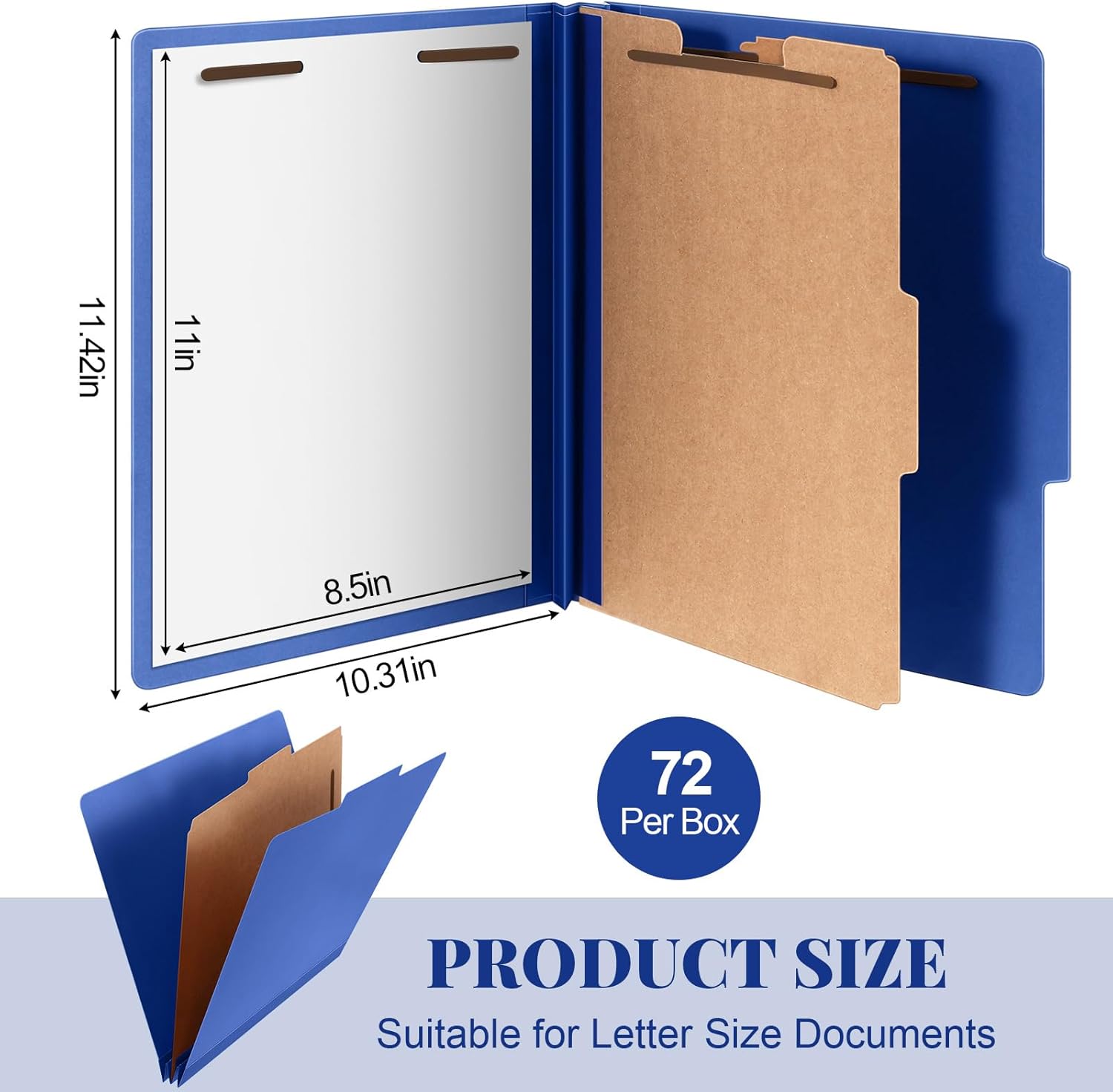 Skyygemm 72 Pcs Classification Folders Letter Size, 1 Divider Pressboard File Folder with Fasteners, Expanding File Organizer Bulk for Documents, Projects, Reports, School Teacher, Office (Dark Blue)