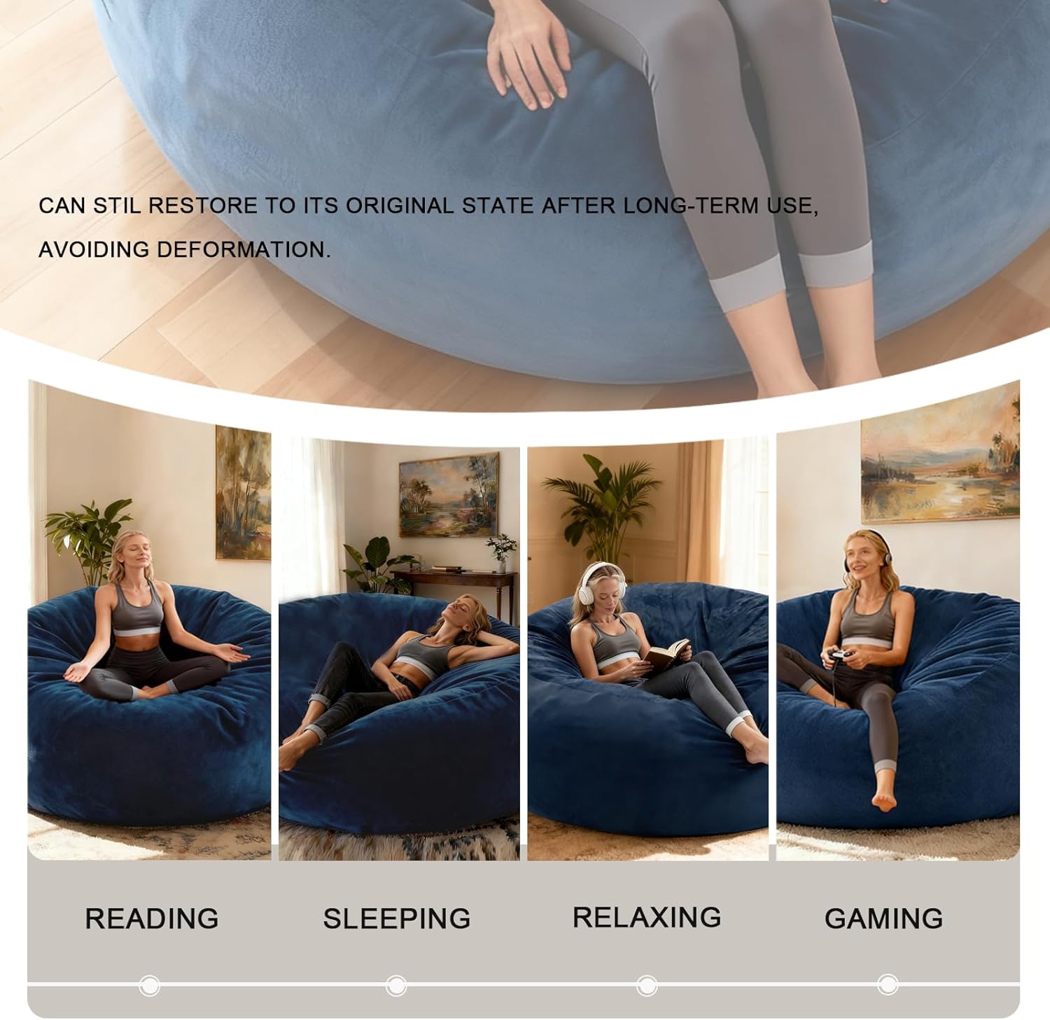 Giant Beanbag Chair 5FT Bean Bag Chairs for Adults with Filler, Reading Chair Cloud Boneless Couches for Living Room Furniture Memory Foam, Lazy Sofa, Comfy Lounge Chairs Indoor for Bedroom Gaming
