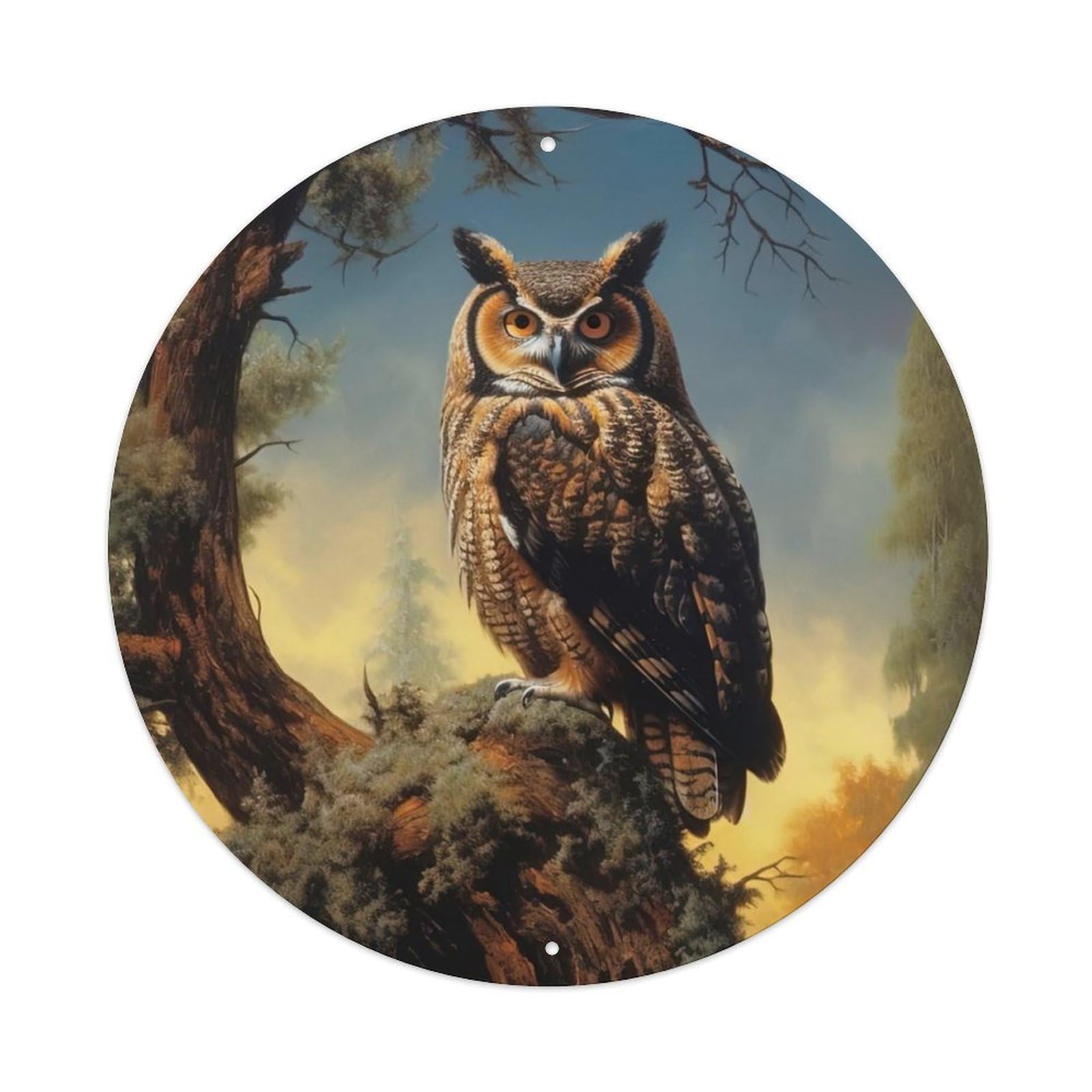 Animal Artwork Owl in The Tree Metal Tin Sign