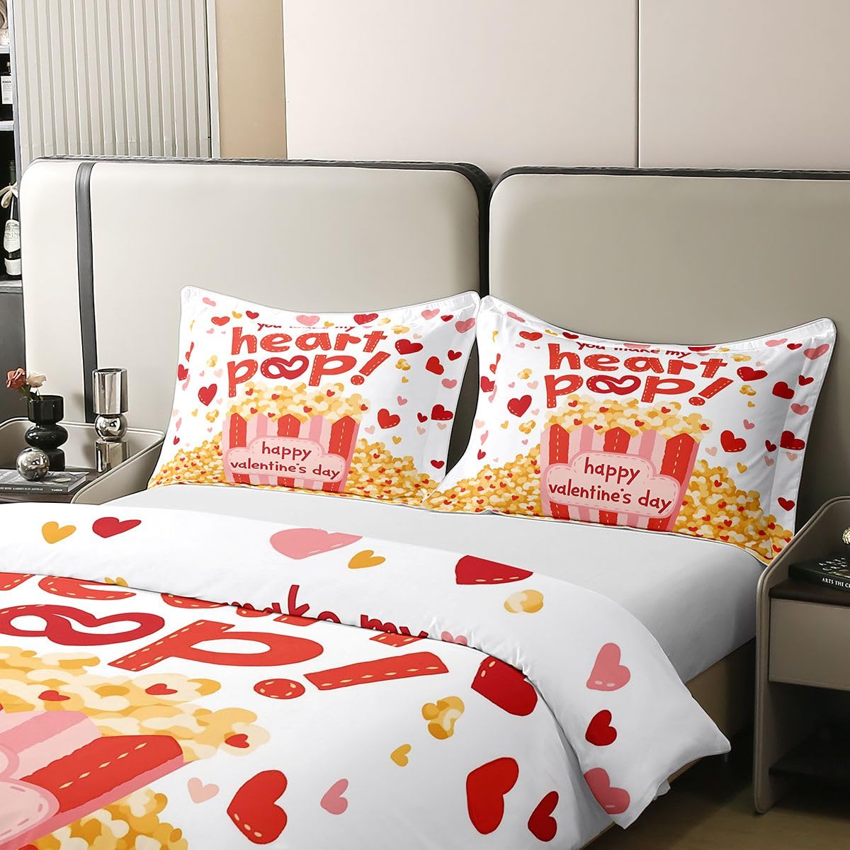 Homewish Popcorn - Set copripiumino super king size con 2 federe, in cotone rosso e giallo, set di biancheria da letto di lusso per festival, film, cinema, commedia
