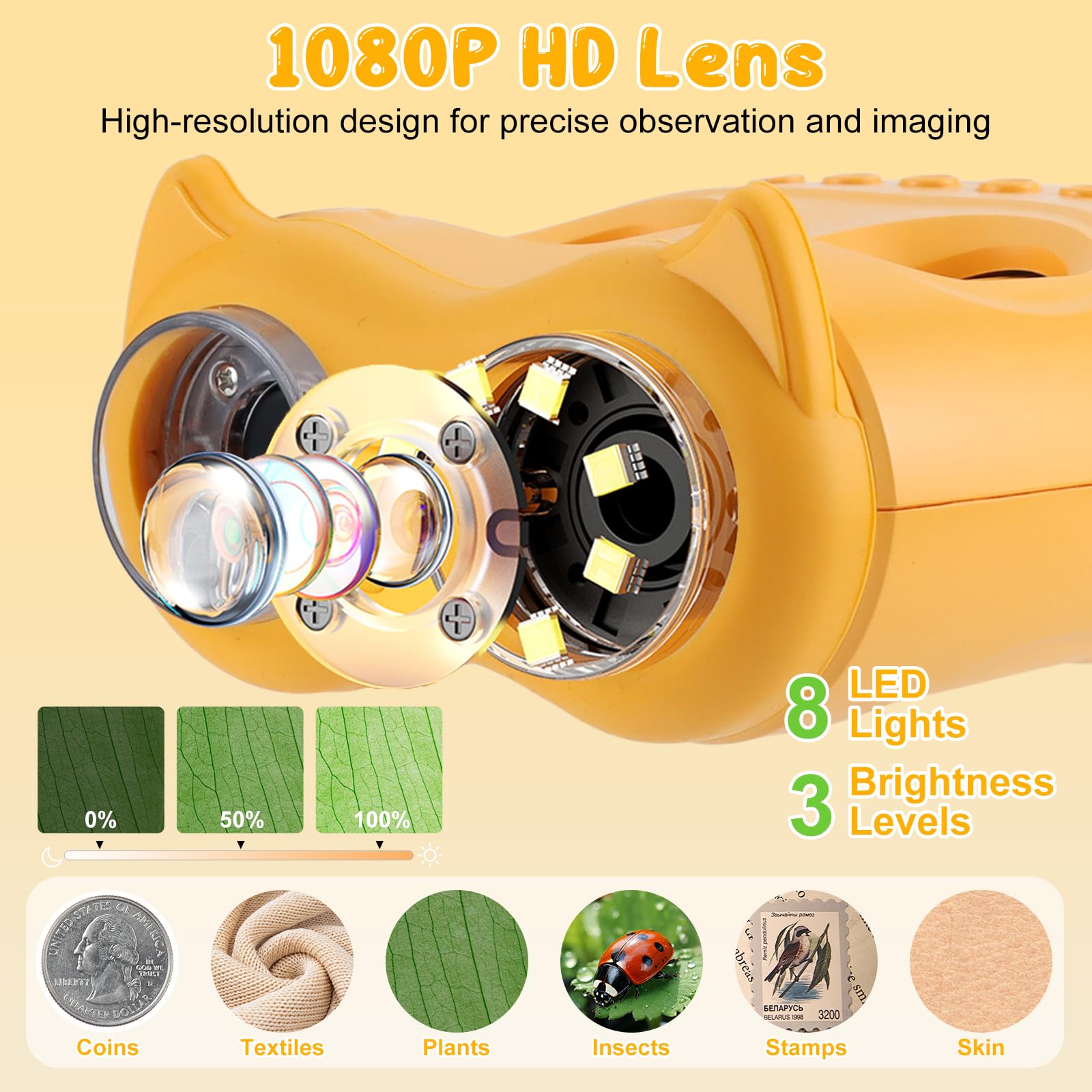 Yuning Microscopio Digital para Niños, 1000X 4K Microscopio y Telescopio 2 en 1, Mini microscopios Digitales Portátiles con 2.0" Pantalla y 8 Luces LED, microscopio de Bolsillo para Niños Regalo Edu