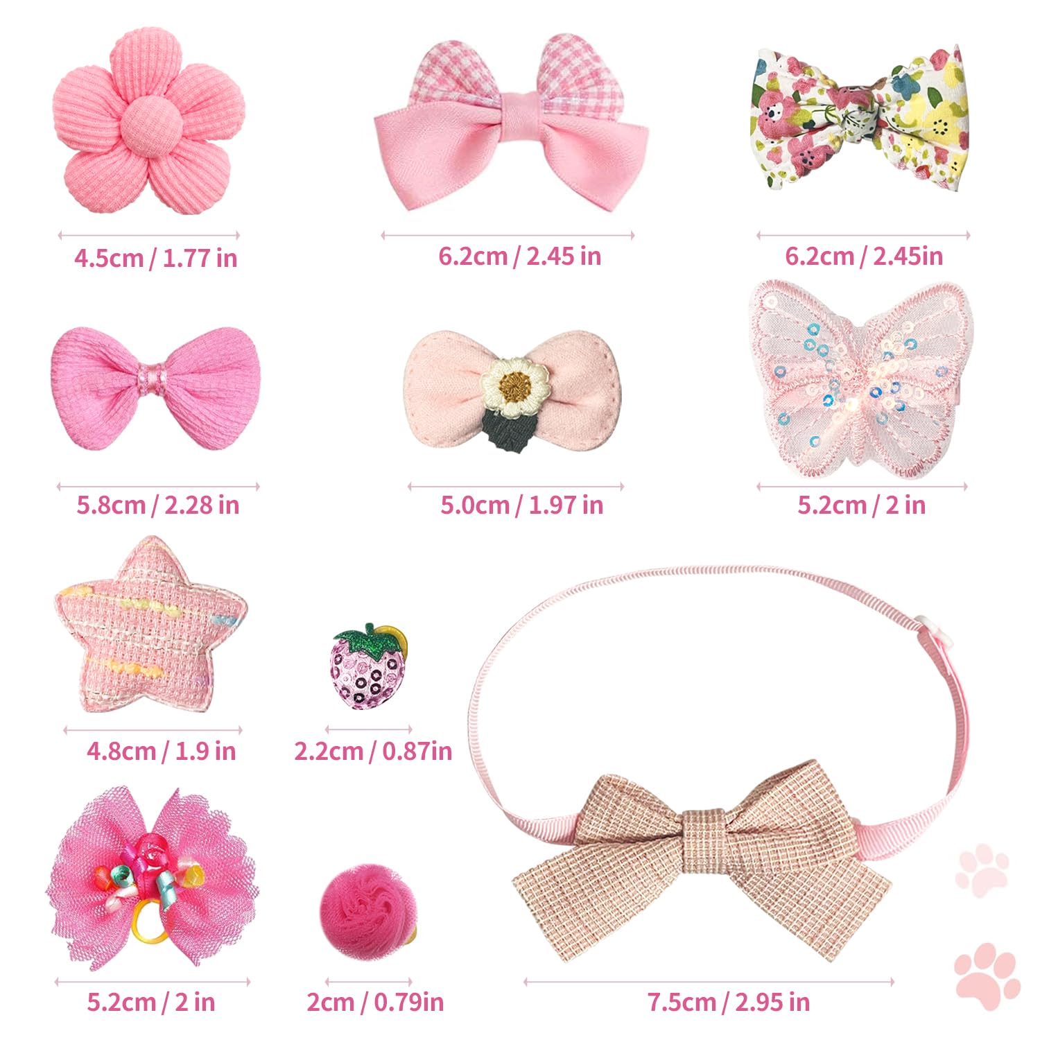 20pcs Pink Dog Hair Bows, Elastic Rubber Bands, Dog Hair Clips - Image 2