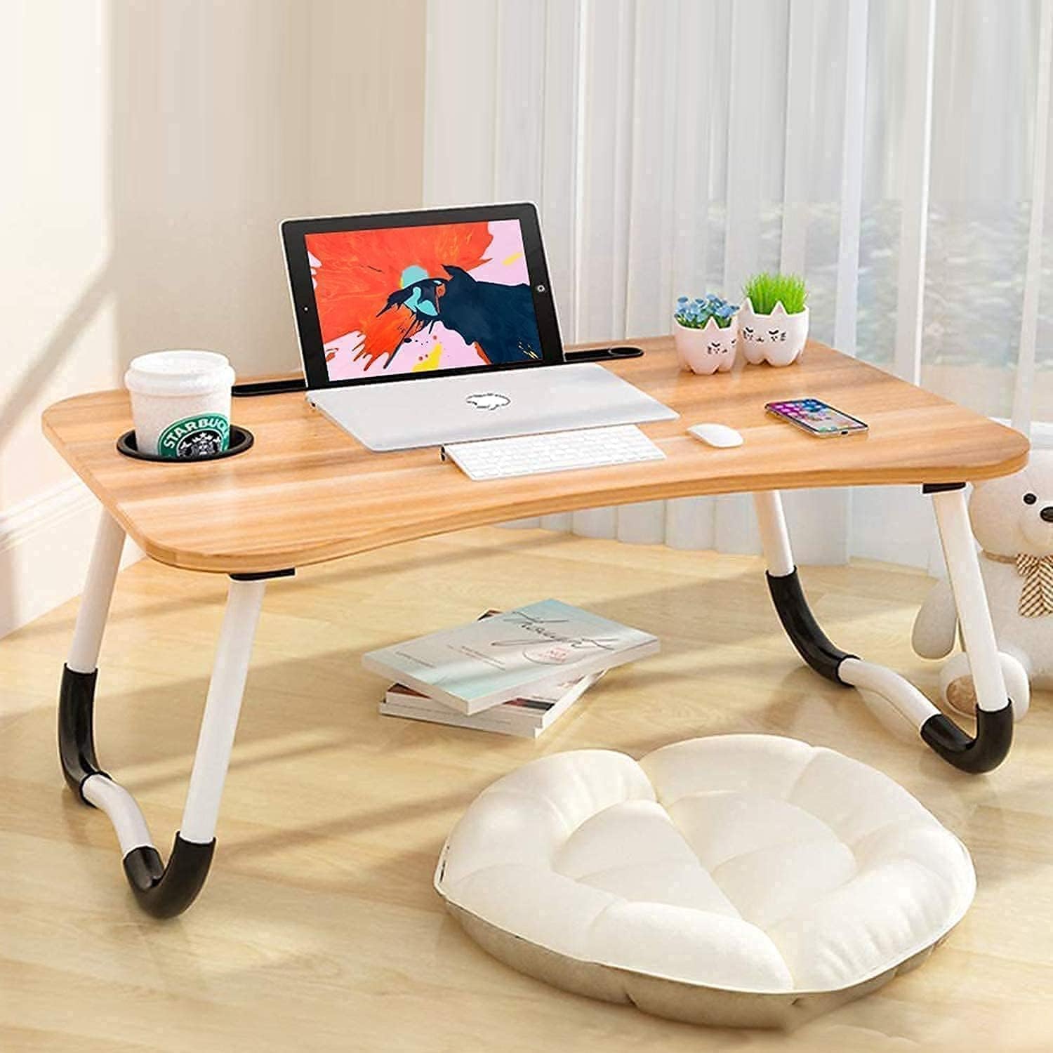 TEKCOOL Study Table Foldable Wooden Laptop Bed Tray Table, Multifunction Lap Tablet Desk with Cup Holder, Perfect for Eating Breakfast, Reading Book, Working, Watching Movie On Bed:: 60 cm-picture-34