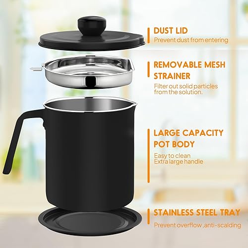 Miniatura 2 de Chihee Contenedor de grasa de acero inoxidable para tocino con filtro de malla fina, contenedor de aceite de 67.6 onzas líquidas con tapa a prueba