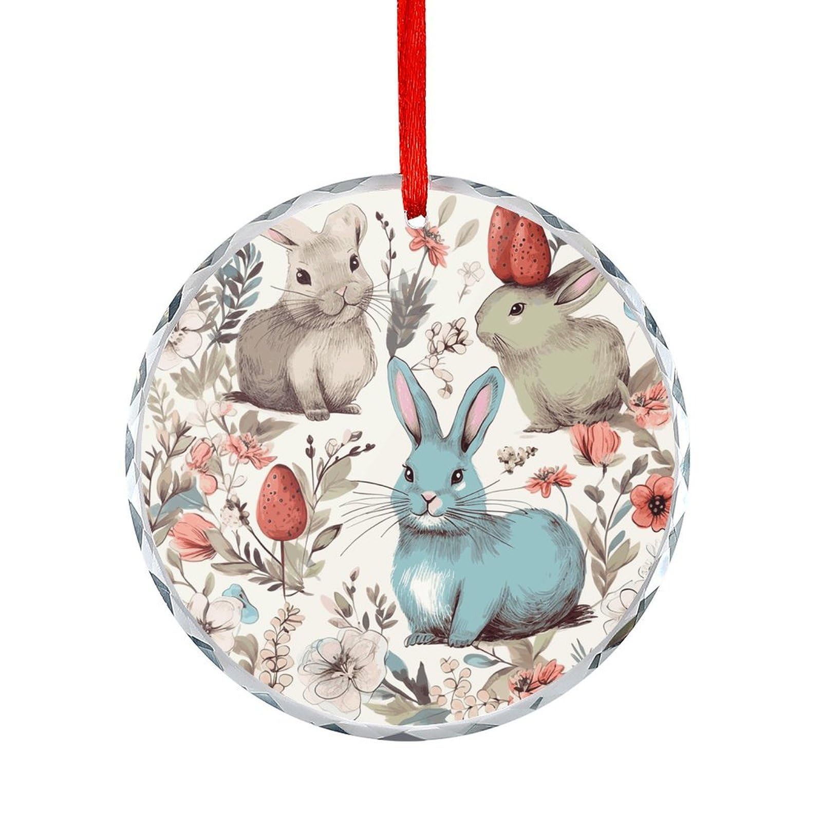 Fodpand Women's Style Flowers Bunnies Birds Round Glass Ornament Keepsake Gift Exchange Ideas Car Decor,Christmas Ornaments For Tree Window Garden Ornaments