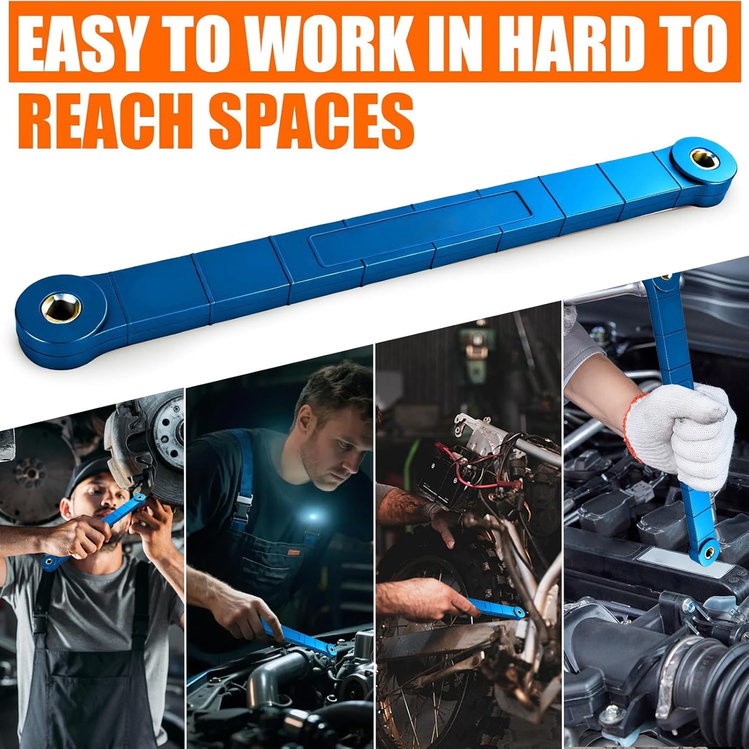 Offset Extension Wrench Set,3/8" Socket Wrench Extender Tool with 1/4",3/8",1/2" Square Drive Adapters & 3/8" Square Adapters Drive Socket,Universal Extensions Wrench for Tight Spaces (Blue)