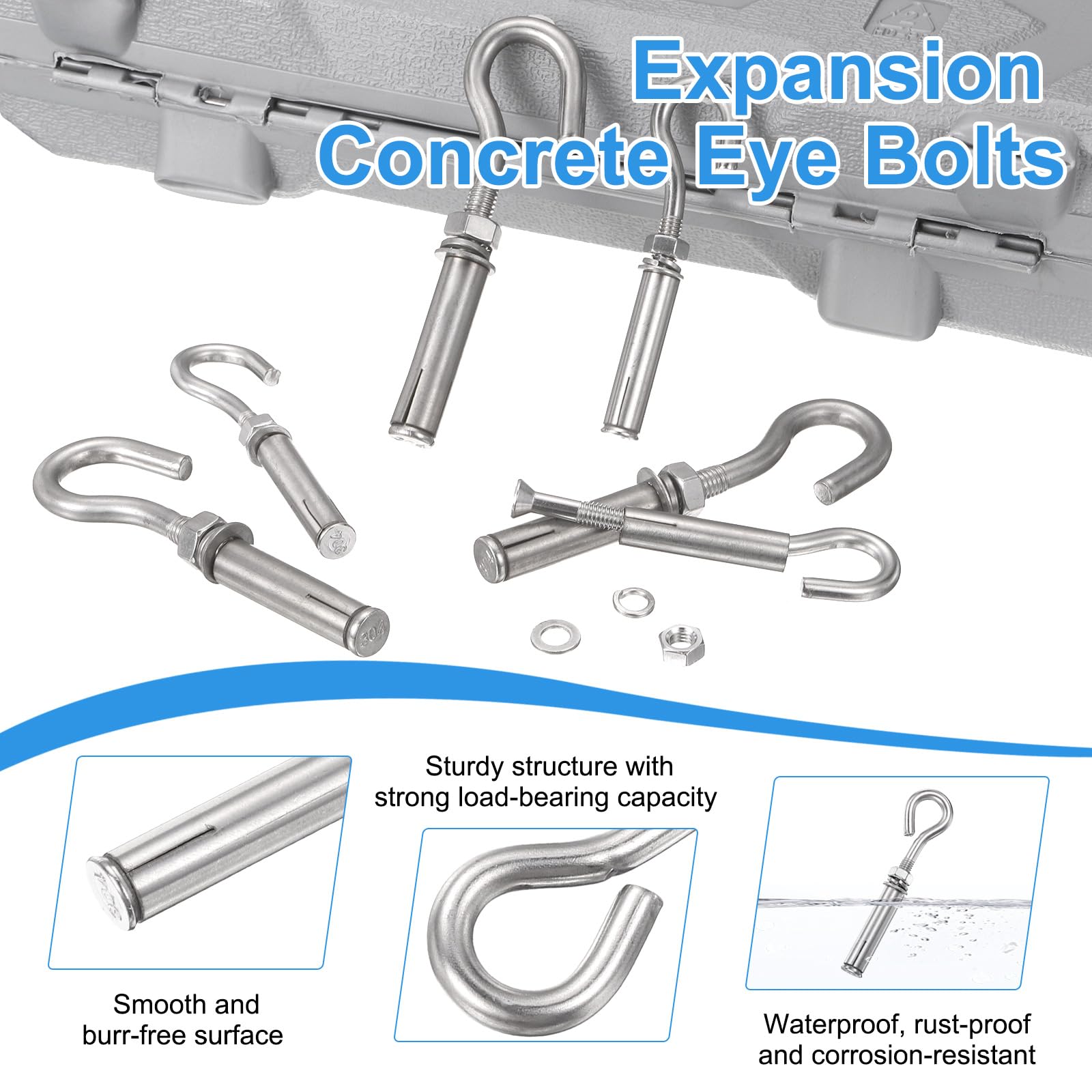 Pernos de expansión de acero inoxidable, 2 uds M6/M8/M10 304 anclajes de pared hormigón cáncamo sujetador perno gancho resistente for mampostería(M6)
