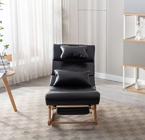 Miniatura 4 de Kurhwyss Mecedora moderna para guardería, silla mecedora tapizada con reposapiés plegable, cómoda silla de descanso con reposacabezas y almohada