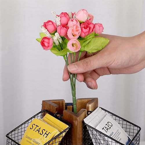 Miniatura 3 de HTB Organizador de bolsas de té de carrusel para mostrador, soporte para bolsas de té de 2 niveles con 6 cestas de té extraíbles y estación de