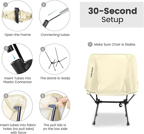 Miniatura 6 de CAMEL CROWN Silla de camping portátil plegable compacta para césped, silla de mochilero ligera con bolsa de transporte para senderismo al aire