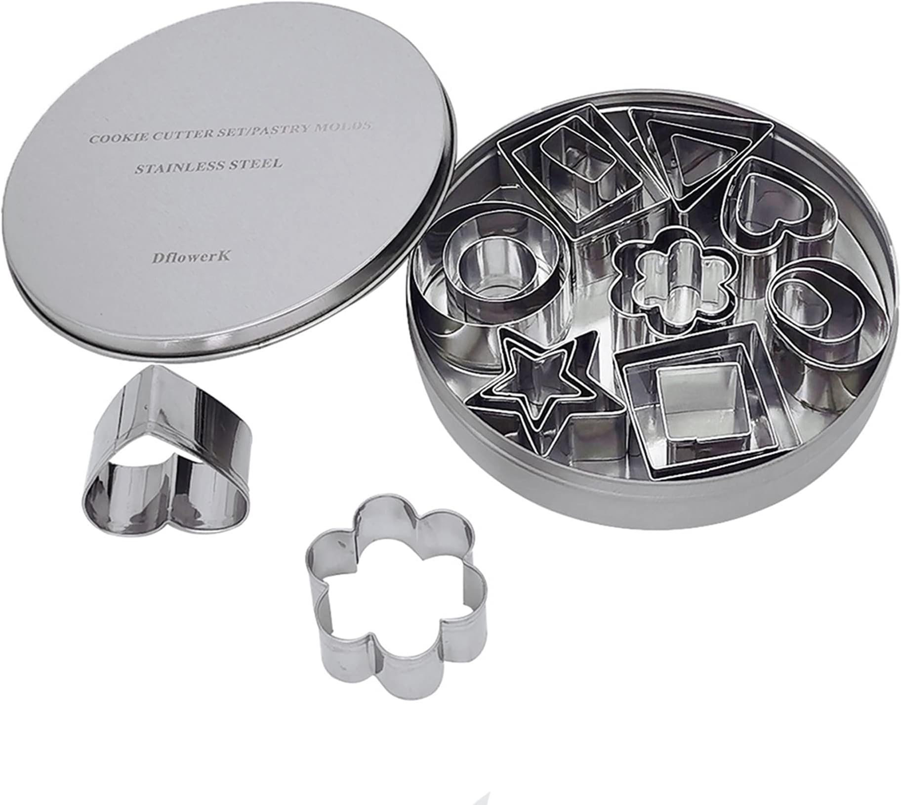 24 Mini Cookie Cutters Shapes Set Biscuit Cutters Stainless Steel Metal Baking Molds for Pastry Dough Donut Fruit Fondant Clay