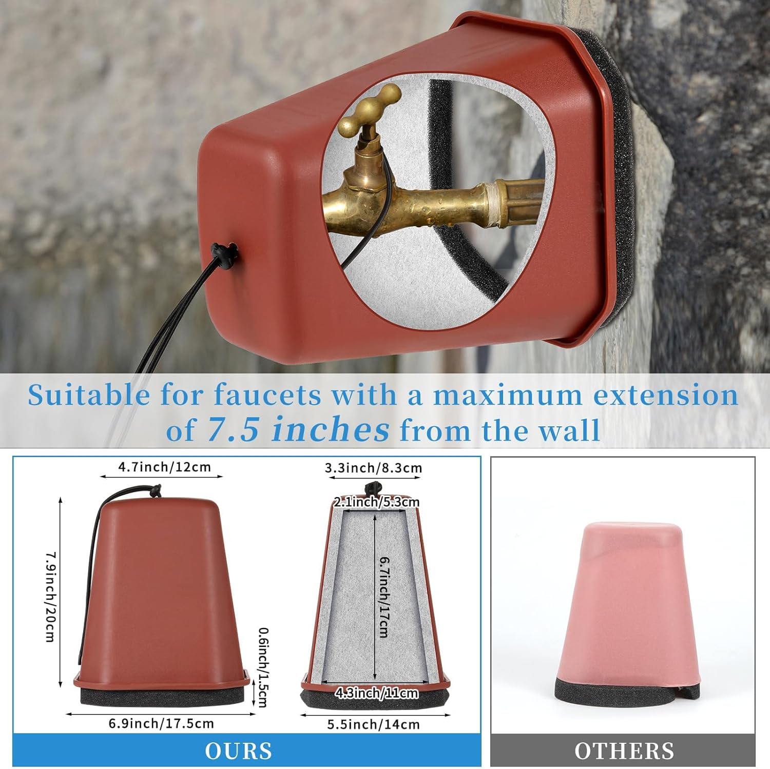 2 Pack 2026 Upgrade Extra Large Outdoor Faucet Cover for Winter Freeze Protection 8.5x7x5.5in Thick Plastic Foam Hose Bib Spigot Cover Winter Insulated with Reflective Strips (Red)