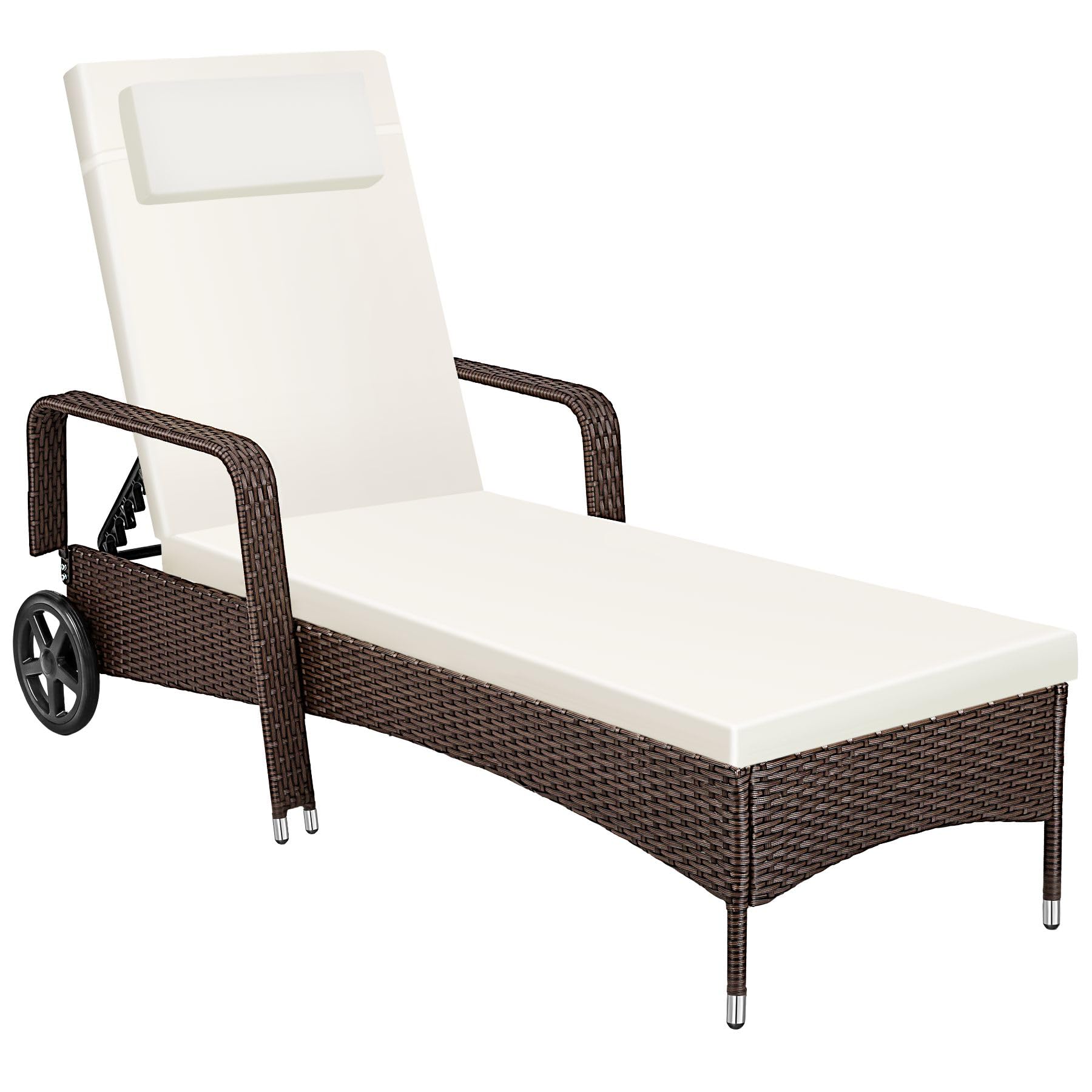 TecTake 801041 Tumbona de ratán y Aluminio para jardín, Asiento de ratán sintético para terraza con Ruedas y Respaldo Ajustable, Mobiliario de Exterior para Piscina (marrón-Mezcla)