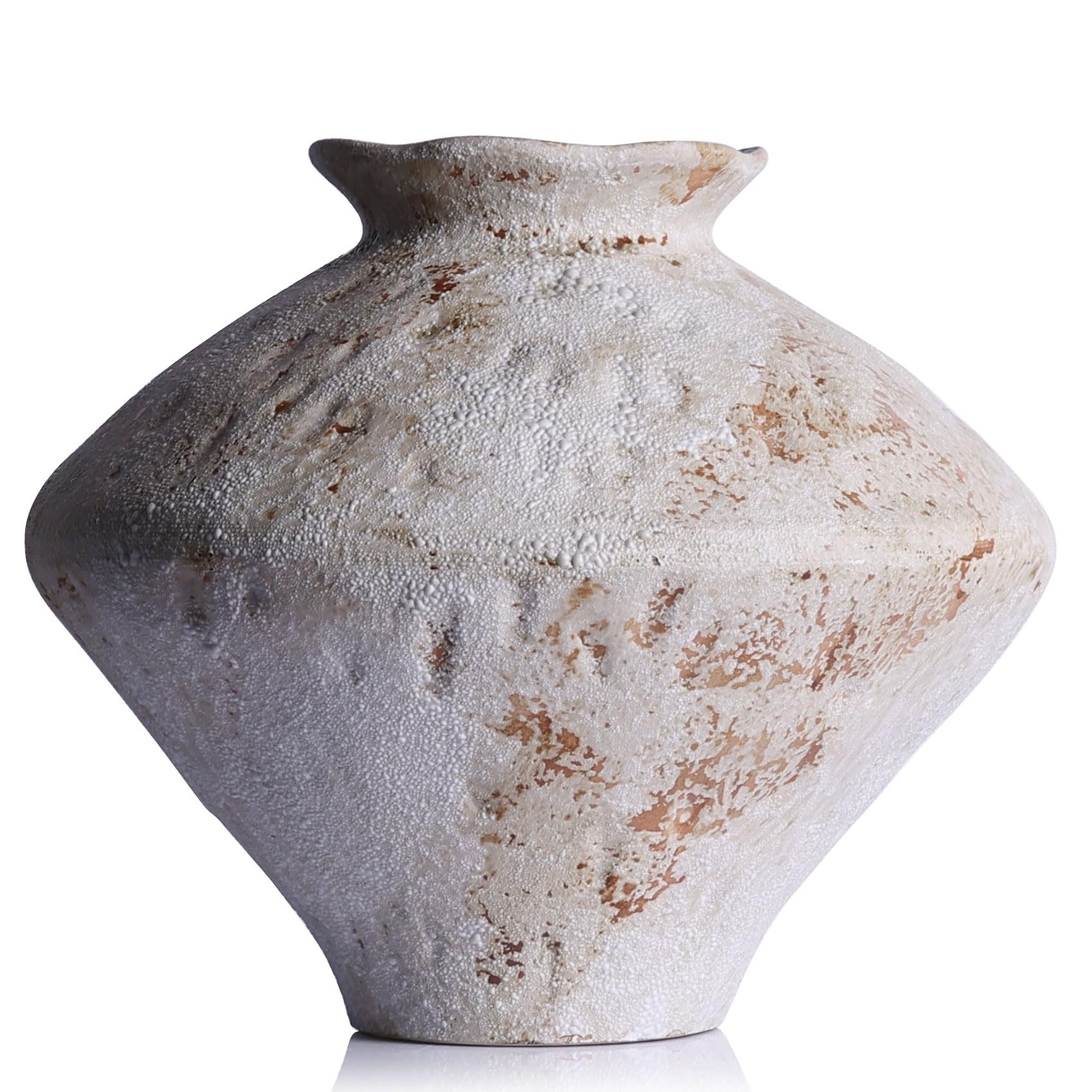 Photo 1 of Wabi Sabi Rusty Vintage Vase, 11.4" Tall Wabi Sabi Decor Rustic Farmhouse Pottery Vase for Centerpiece, Textured Pottery Flower Vases for Home Decorative, Table, Living Room (Rusty White, Large)