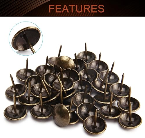 Miniatura 3 de MroMax 35 piezas de 0.75 pulgadas de diámetro de la cabeza de hierro para tapicería de hierro antiguo, pasadores redondos de metal antiguo para