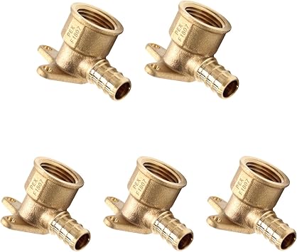 Pack of 5 Pex Fitting 1/2 Inch x 1/2 Inch Female NPT Drop-Ear Elbow Brass5,PEX1807156 | PEX Brass Crimp Fitting, Transition from Pex to Threaded Pipe, ASTM F1807-PEX18071595