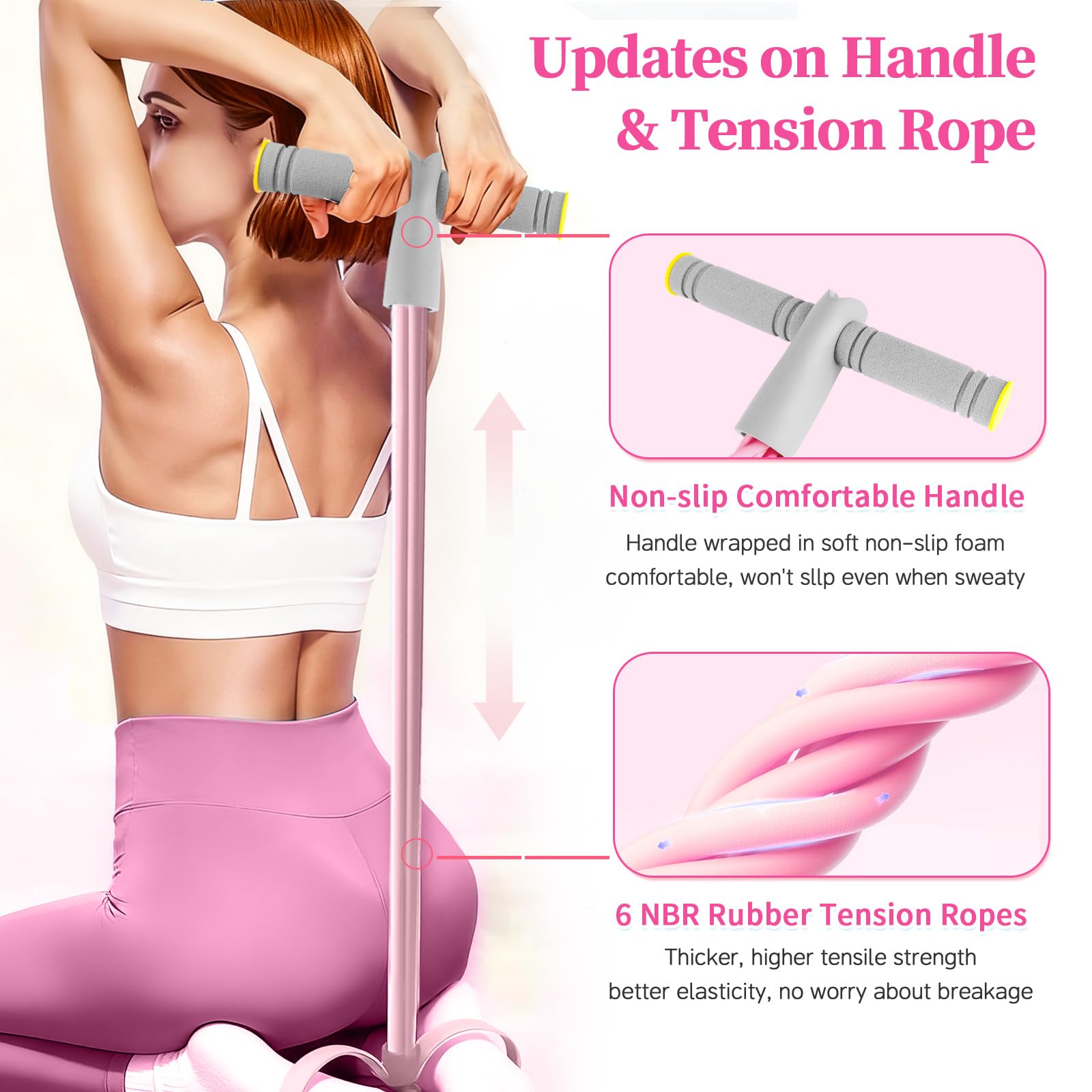 Pedal Resistance Bands with Handles, Durable 6-Tubes Multifunction Pedal Resistance Band, Natural Rubber Foot Pedal Resistance Bands, Fitness Resistance Bands for Abdomen, Waist, Arm, Leg — view 3