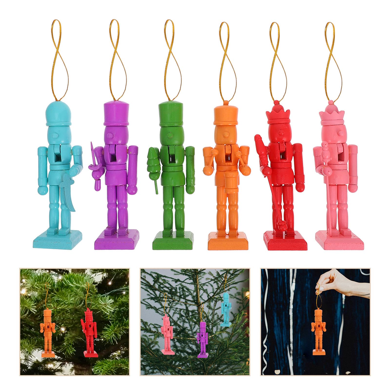 Toyvian 24 Piezas Cascanueces Navideños Colgantes de Madera, 12 Cm | Colores Brillantes, Estilo Clásico Festivo, para Árbol de Navidad y Ventana, Fácil de Colgar