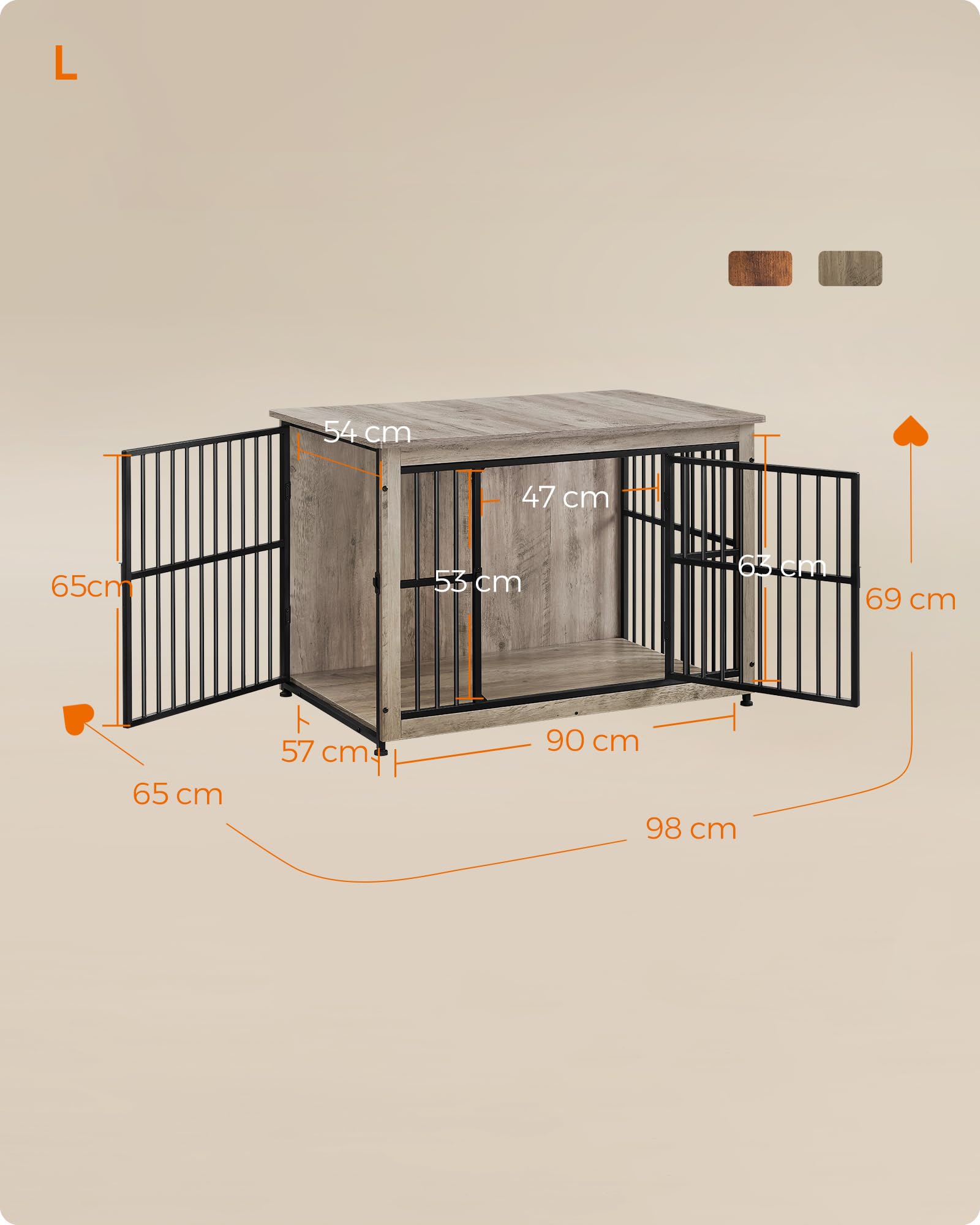 Feandrea Mobile Gabbia per Cani, Gabbia Moderna da Interno con Base Chiusa, 2 Porte, L, per Cani fino a 32 kg, Husky, Border Collie, Shiba Inu, American Bully, Greige Melange PFC023G01