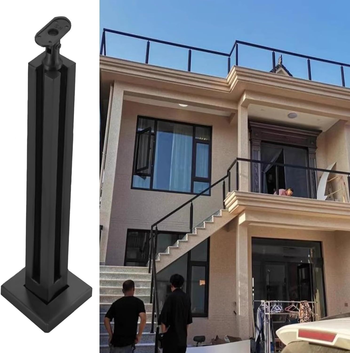 Columna de barandilla de cristal cuadrada de 95cm para un ático moderno