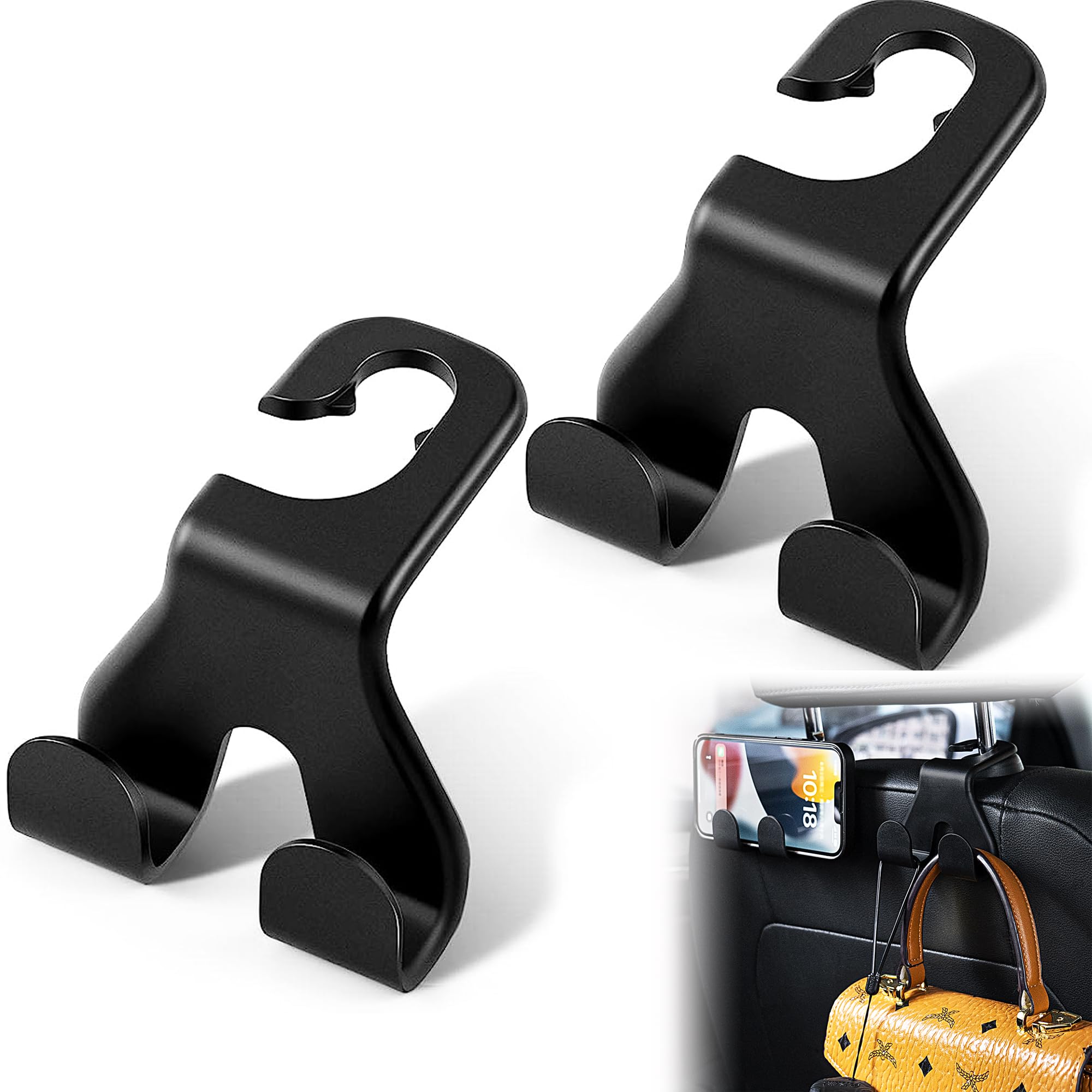 MTGOCHA Car Headrest Hooks Bling Purse Hook for Car, Upgraded 2 in 1 Car Seat Hooks Rhinestone Car Purse Hangers Holder Car Hook for Purses Bags Bling Car Accessories for Women 2pcs,Black