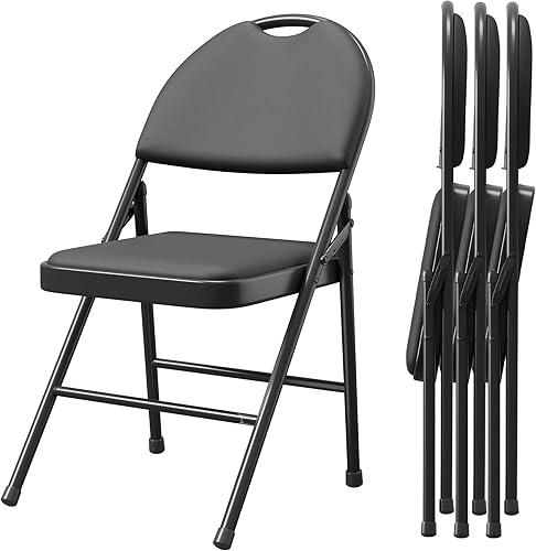 Miniatura 3 de GAOMON Paquete de 4 sillas plegables para tarjetas, cojín acolchado de poliuretano grueso, patas de metal y almohadillas antideslizantes, asiento