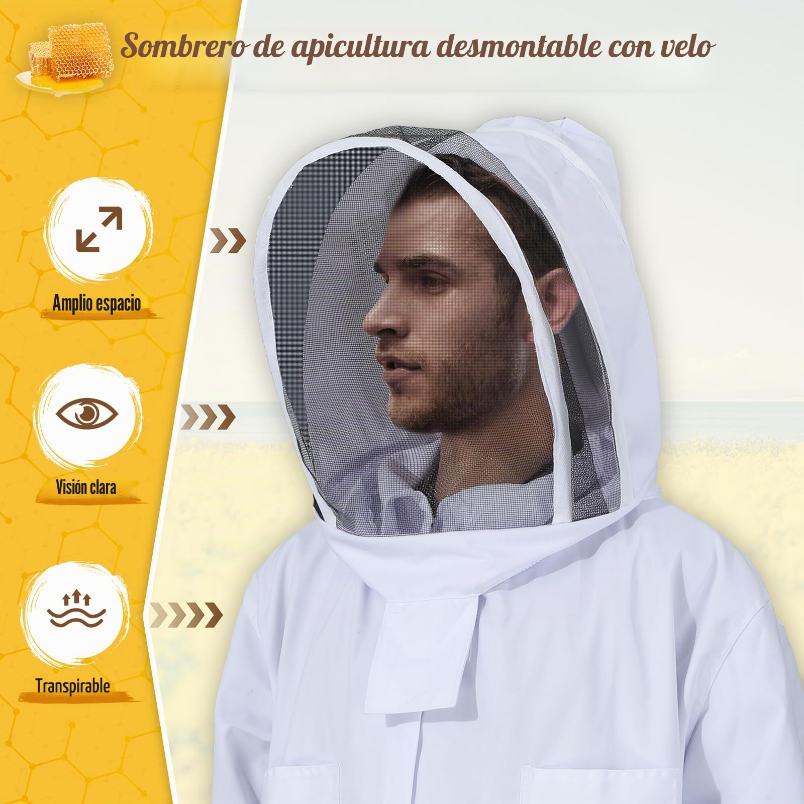 Moontay Coton complète du Corps Apiculture Vêtements Veil Capuche Gants Chapeau Vêtements Lapin de Protection Apiculture Suit Simonthebeekeeper Conséquence d'équipement X-Large Blanc