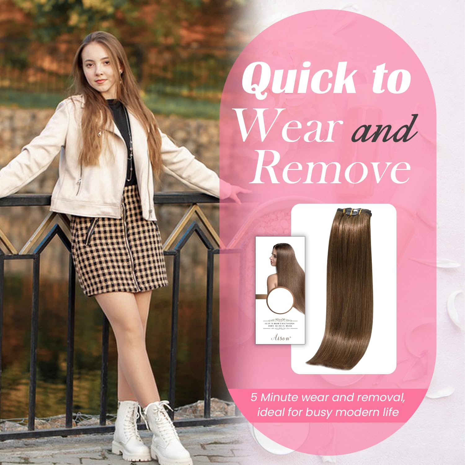 Aison Light Brown Hair Extensions Clip in Real Human Hair 75G 100% Remy Human Hair Clip in Extensions for Women 7pcs 16clips18 Inch