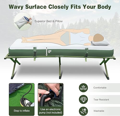 Miniatura 5 de Cama individual, tienda de campaña portátil con colchón de aire y almohada, catre plegable de marco de metal, bolsa de dormir individual con toldo