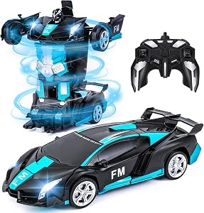 Remote Control Cars for Kids,2.4G Transform RC Car Robot Toys,Toy Cars for Boys Ages 6-14,Transforming Racing Car Auto Demo 360 Rotation Drifting 1:18 Scale Girls Xmas Birthday Boys Blue&Black