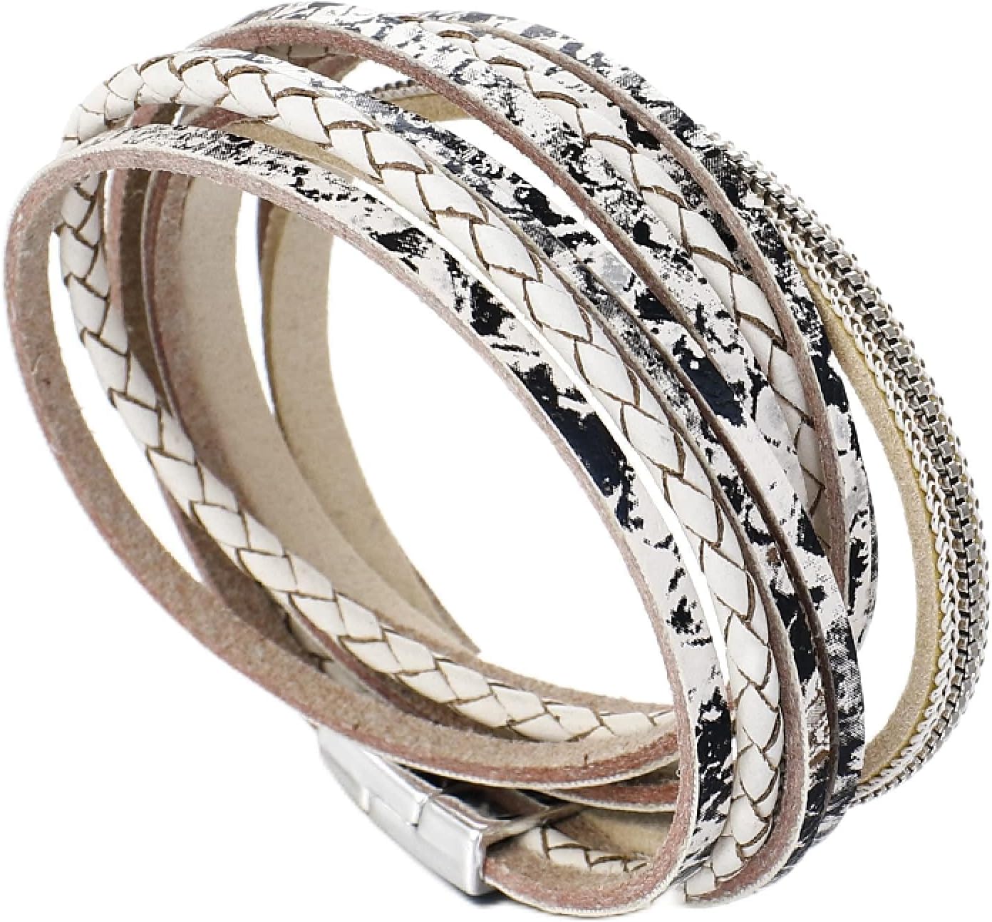Braided Double Wrap Bracelets Rhinestone Crystal Beads Women's Leather Layered Bracelet Party Jewelry,-002