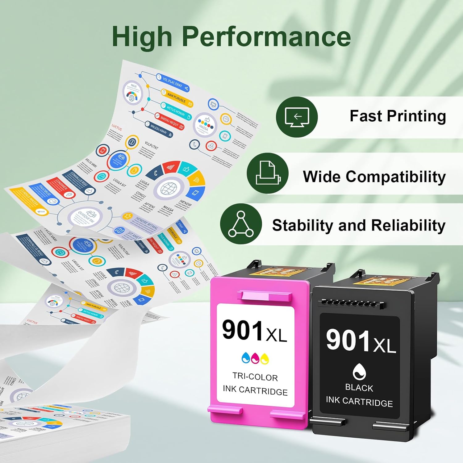 Ink 901 Black and Color Combo Pack Replacement for HP 901XL 901 XL Ink Cartridges for Ink 901 High Yield Compatible with HP Officejet 4500 J4524 J4540 J4580 J4680c Printer (1 Black, 1 Tri-Color)