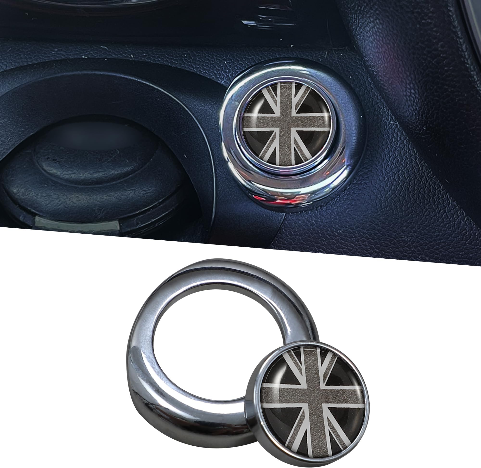 Push Start Button Compatible with Mini Cooper R56 R60 R58 R59 R55 R57 R61 Car Engine Start Stop Button Cover Ignition Ring Cap for Car Accessories(Gray Flag)