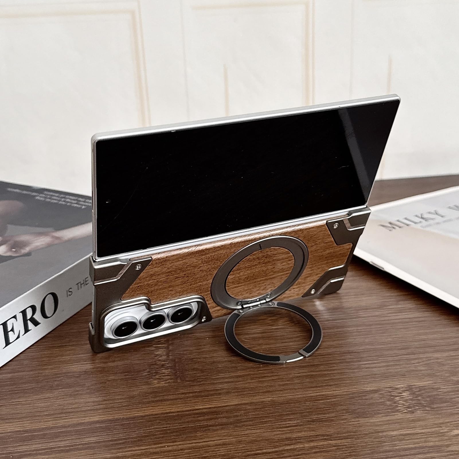 Magnetyczne etui do Samsung Galaxy Z Fold 8 Ultra, bez ramki drewniany tył