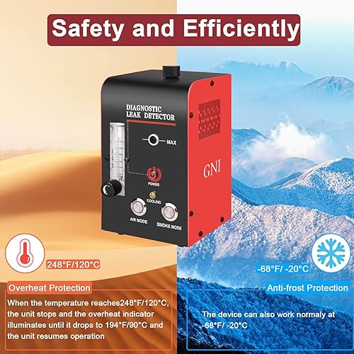 Miniatura 7 de GNI Máquina de humo con bomba de aire incorporada automotora, detector de fugas portátil con medidor de flujo, modo humoaire DC12V máquina de humo