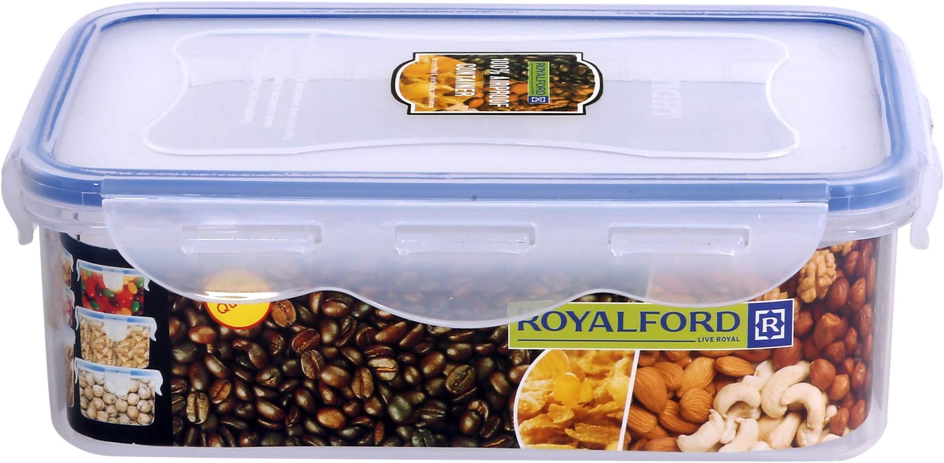 Royalford 1000ml Meal Prep Container | Transparent Food Container | BPA Free, Reusable, Airtight Food Storage Tray with Snap Locking Lid | Microwavable, Freezer & Dishwasher Safe| Bento Lunch Box