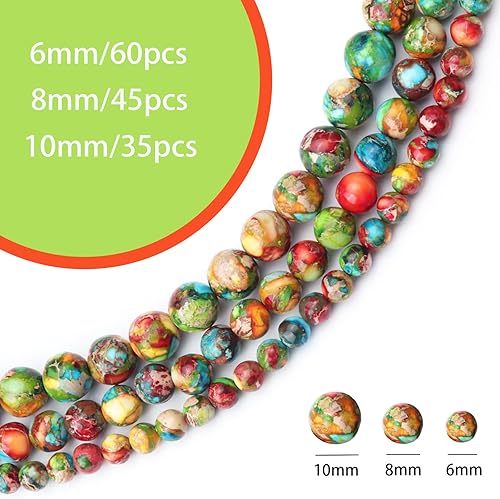 Miniatura 3 de 45 cuentas de piedras preciosas de jaspe imperial verde mixto natural de 0.315 pulgadas (0.315 in), cuentas redondas sueltas para hacer manualidades