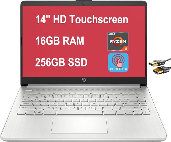 HP Flagship 14 Ordenador portátil 14 pulgadas HD pantalla táctil AMD Ryzen 3 3250U (Beats i7-7600U) 16GB RAM 256GB SSD AMD Radeon Vega 3 USB-C WiFi 6 HD Webcam Win 10 + cable HDMI 🥇✔️ ® A Pedido 🏆™