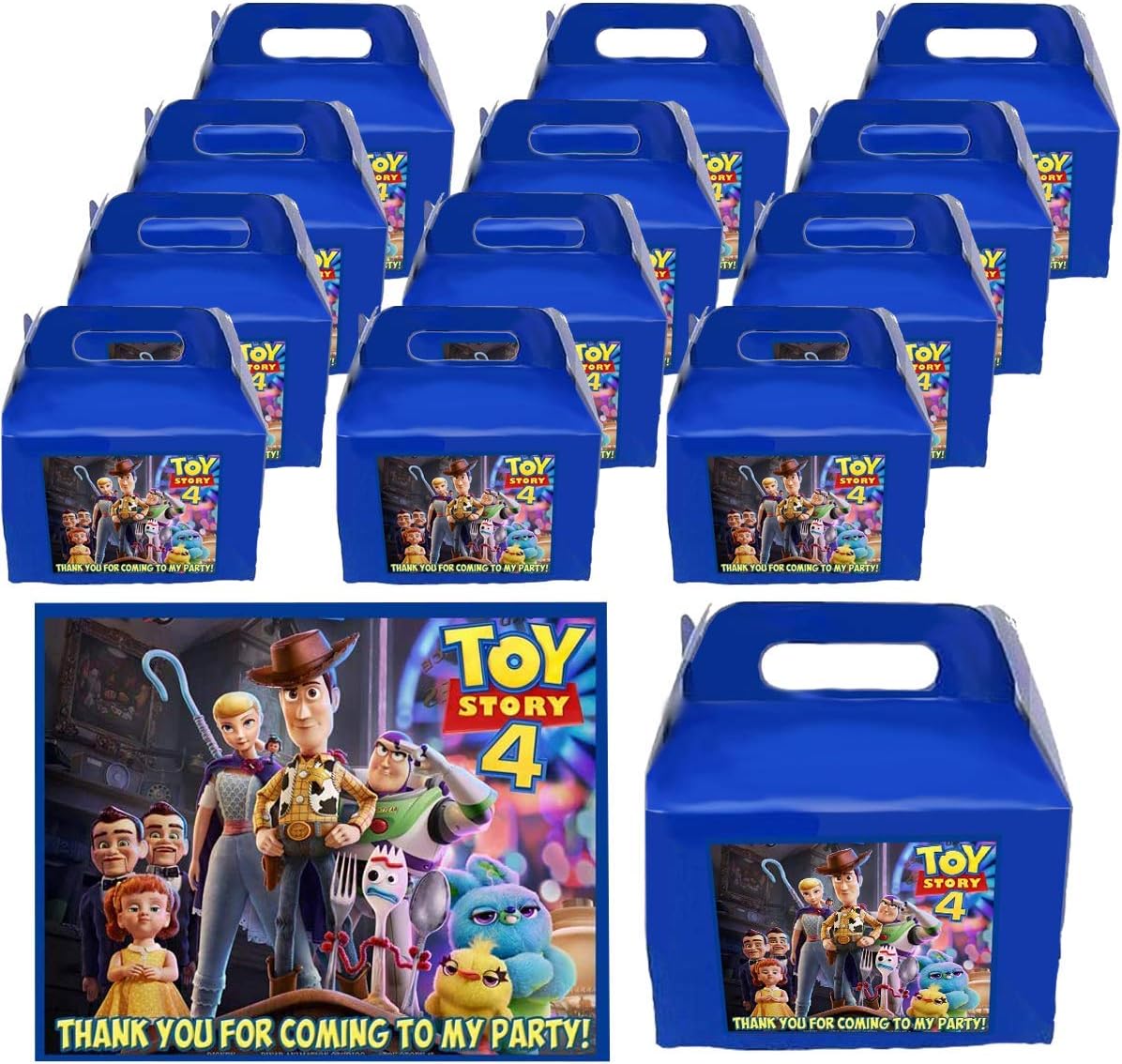 Toy Story 4 Movie Party Favor Boxes with Thank You Decals Stickers Loots Blue Birthday 12 Pieces Great Seller Forky Duke Caboom Bunny Ducky Woody Buzz Lightyear Bonnie Bo Peep