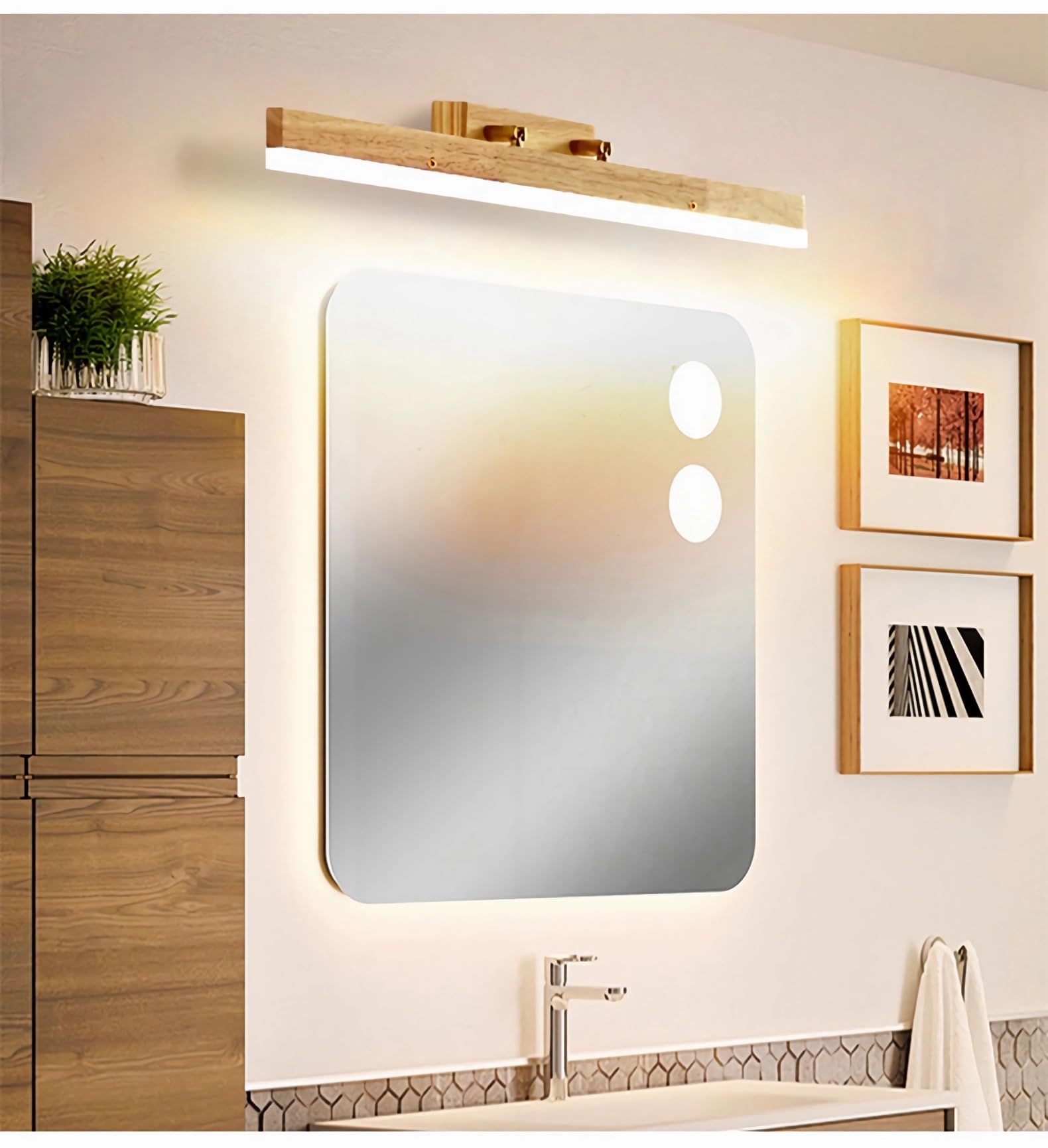 Spiegellampe Badezimmer LED Wandleuchte Lineare Holz Modern Minimalistisch Spiegelleuchte Wandlampe für Toilette Bad Schlafzimmer Flur Lampe Acryl Leuchte (Holzfarbe, Länge 40cm, Warmweiß 3000K)