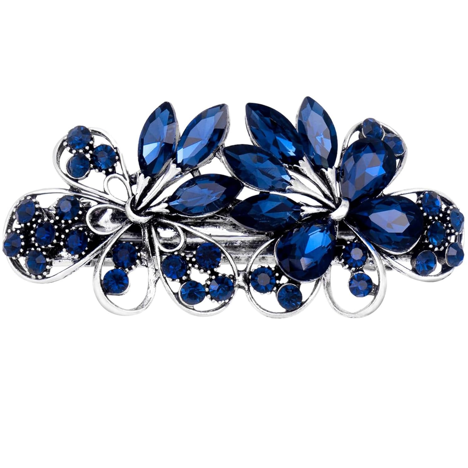 Austrian Crystal Bridal Hair Barrettes, Navy Blue Rhinestones Vintage Hair Clips, Sparkly Glitter Crystal Hairgrip Wedding Hair Headwear Accessories