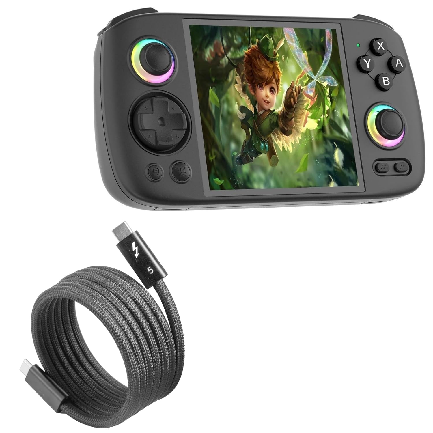 BoxWave Cable Compatible with Apple Voacle RG Cube Retro Handheld Game Console (3.95 in) - SnapWrap Thunderbolt 5.0 Cable (5ft 240W), Magnetic Self-Coiling Nylon Braided Retractable - Jet Black