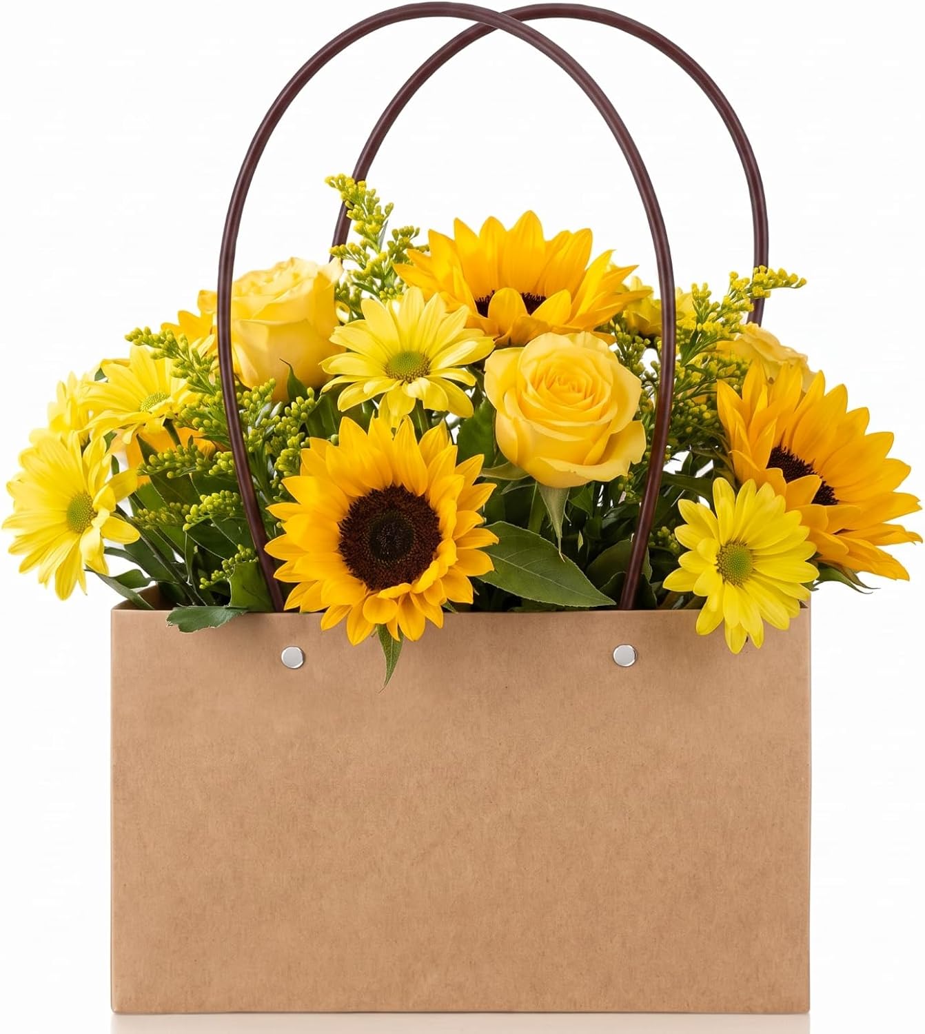 Gilprop 1 Packs Brown Kraft Paper Flower Bags with Handles Waterproof