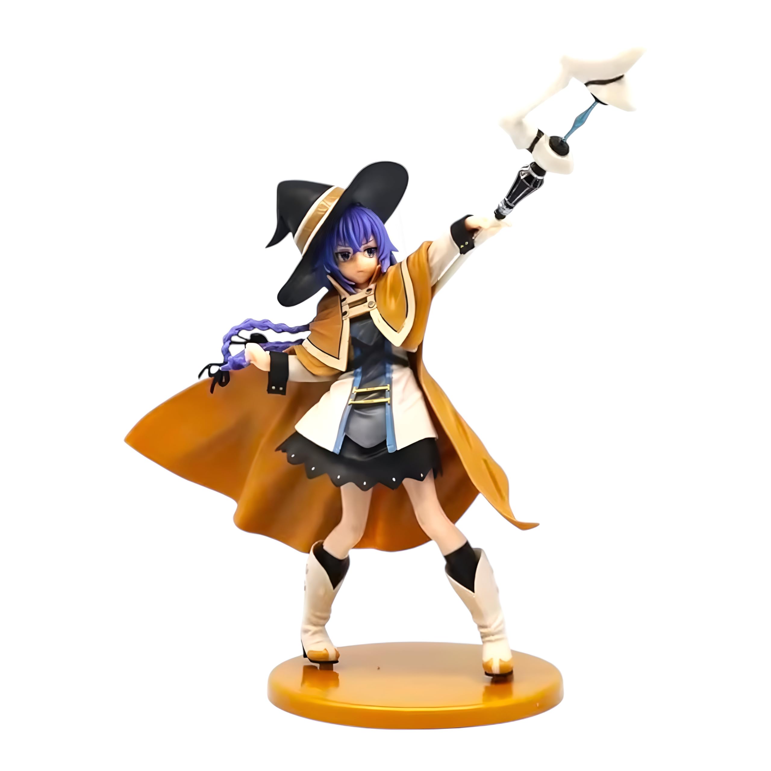 Anime Mushoku Tensei, Roxy, Witch Girl Holding a Magic Staff, Collectible Figure, Brown Cape with Black Hat (25 cm)