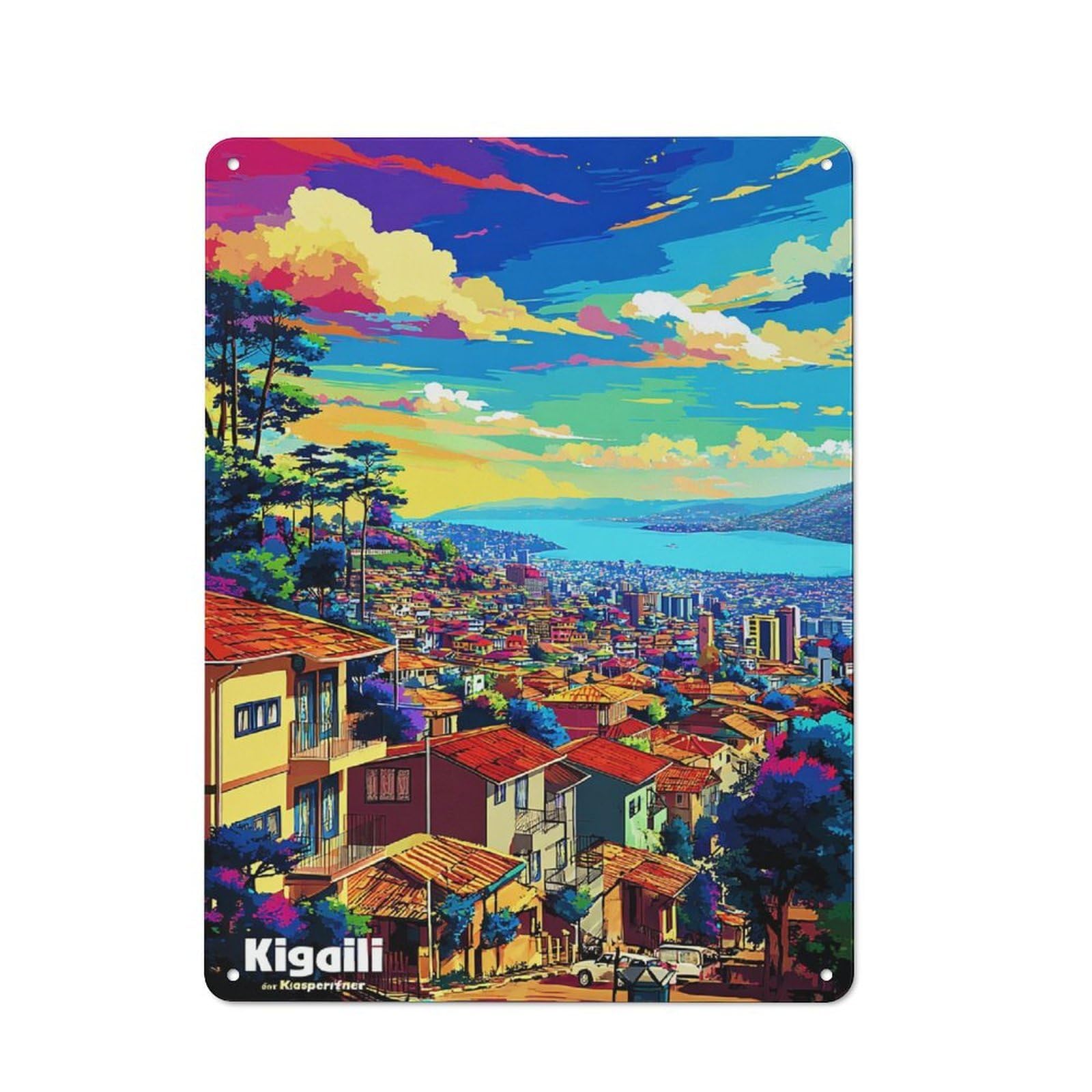 Junmoney Colorful Kigali Skyline 40X30cm Vintage Tin Sign With For Hobby Room Or Studio, For Winter Interiors And Metal Sign Collectors
