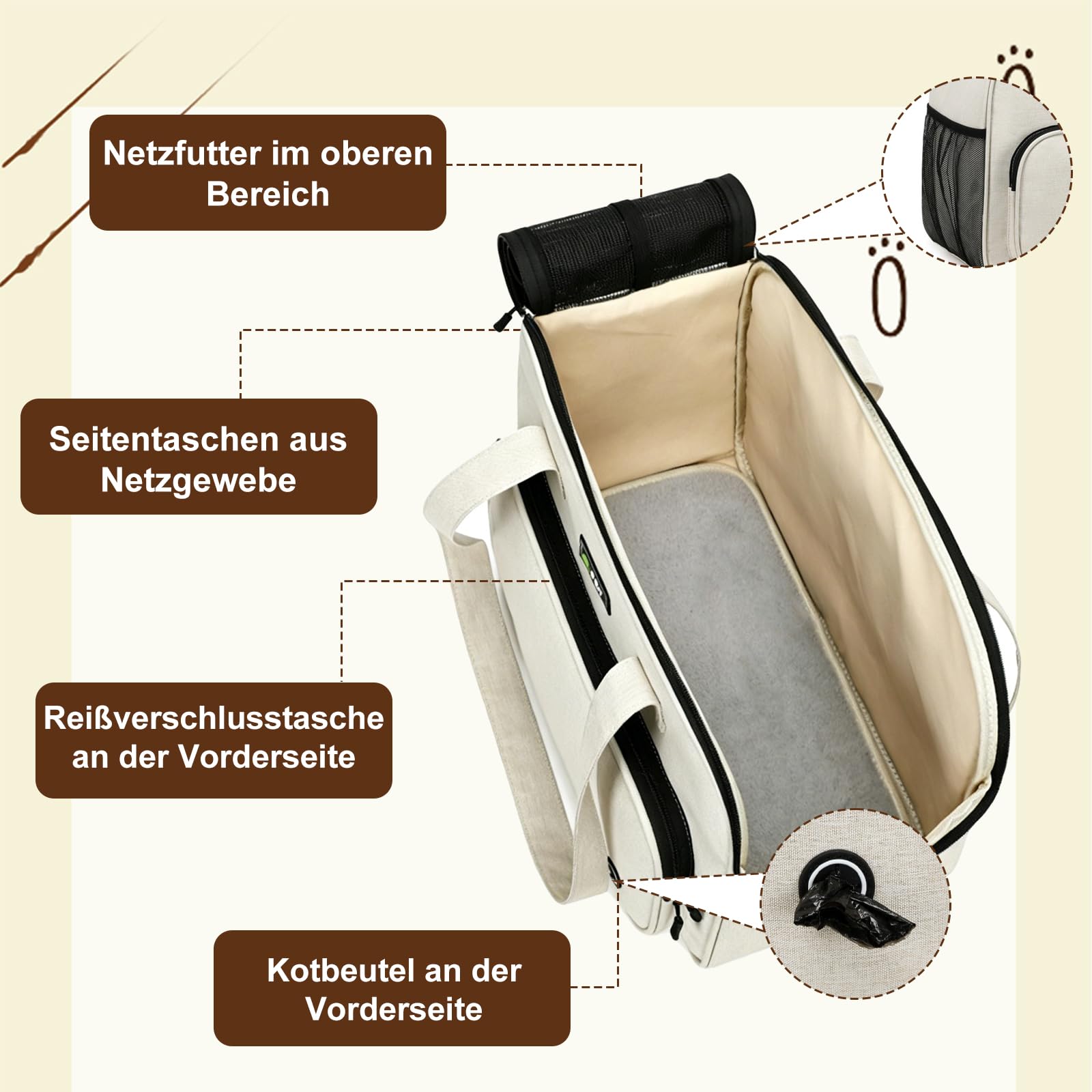 Hundetasche für Kleine Hunde, Tragetasche Hund für Kleine Hunde bis 6.5kg, Leichte Atmungsaktive Haustiertasche, Modische Handtasche für Reisen, Outdoor und Camping