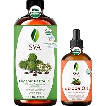 SVA Castor Oil 16oz & Jojoba Oil 4oz Bundle Super Saver Combo Premium Grade Bundle Set for Hair Oiling, Scalp Massage, Hair Care, Face, Skin Care and Body Massage