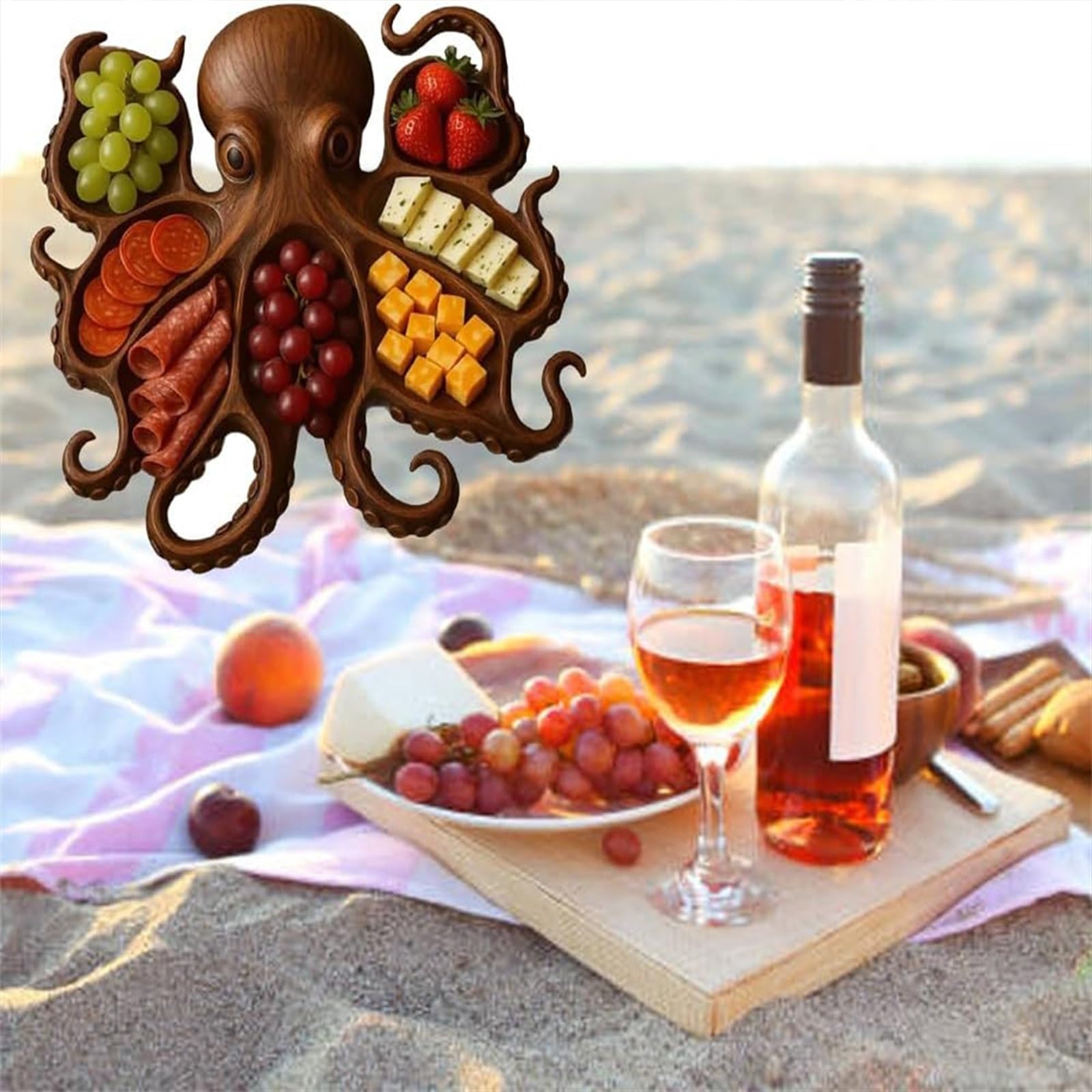 Oktopus Servierplatte Aus Holz - Einzigartig Für Käse & Fleisch!