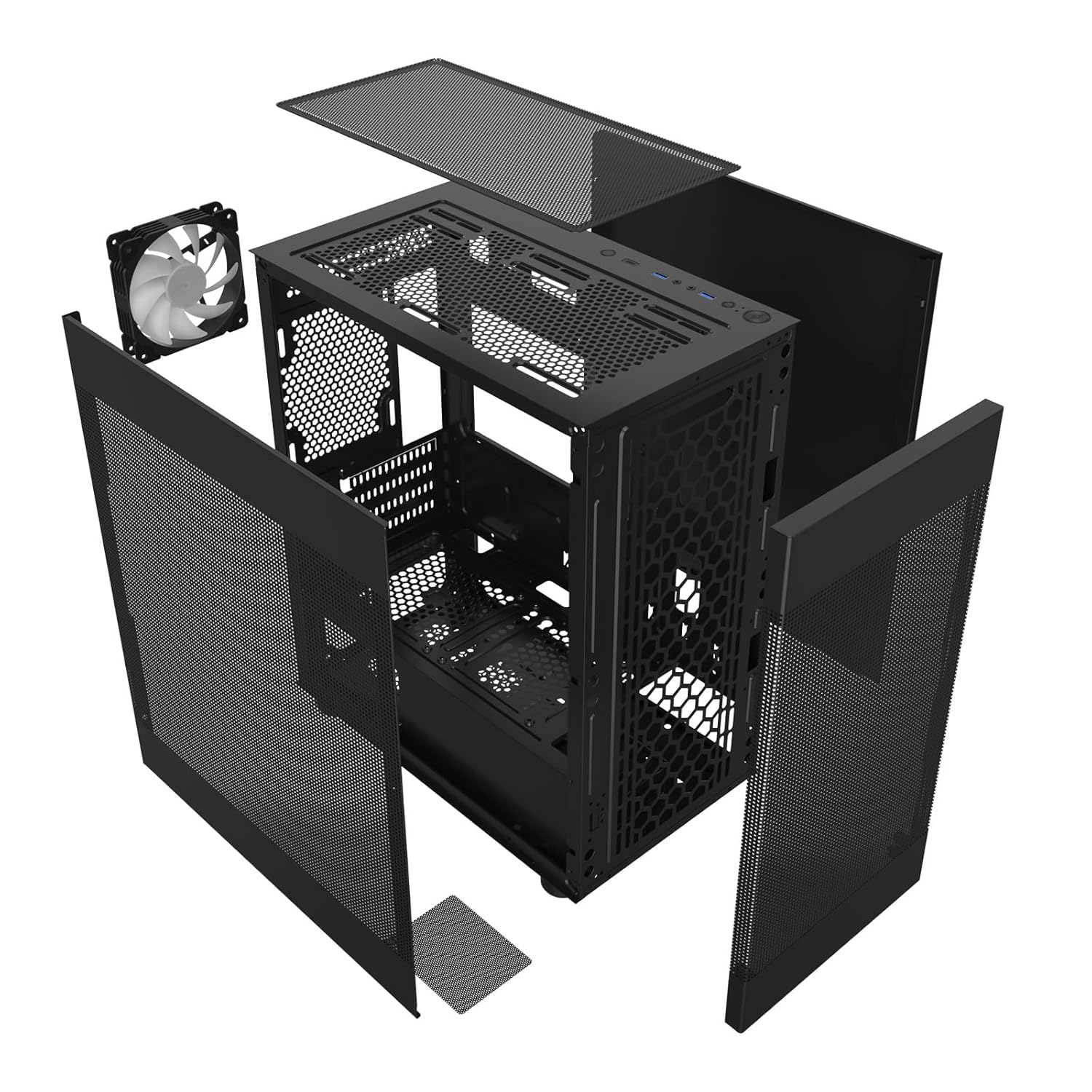 Exploded view of DARKROCK MH200 PC Computer Case components